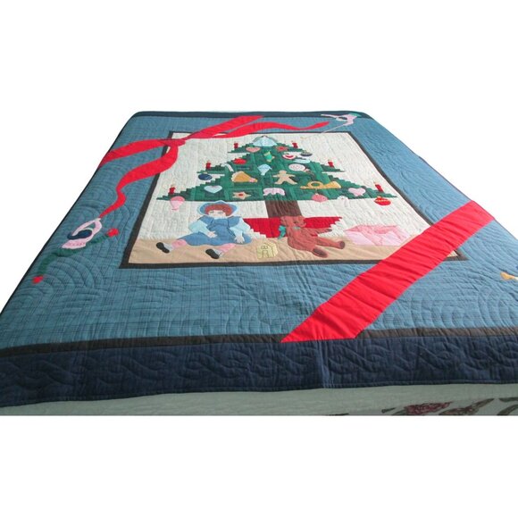 Log Cabin Christmas Tree Quilt Applique Ornaments Elves Queen Vintage 1994 GUC - Picture 3 of 16